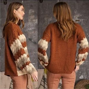 Easel Brown and Cream Striped Sweater